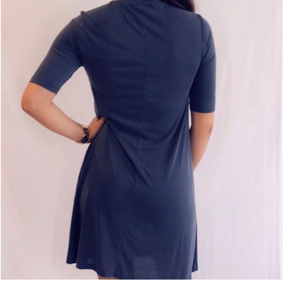 Mock Neck Short Sleeve A-Line Dress
- Charcoal - Picture 2 of 4